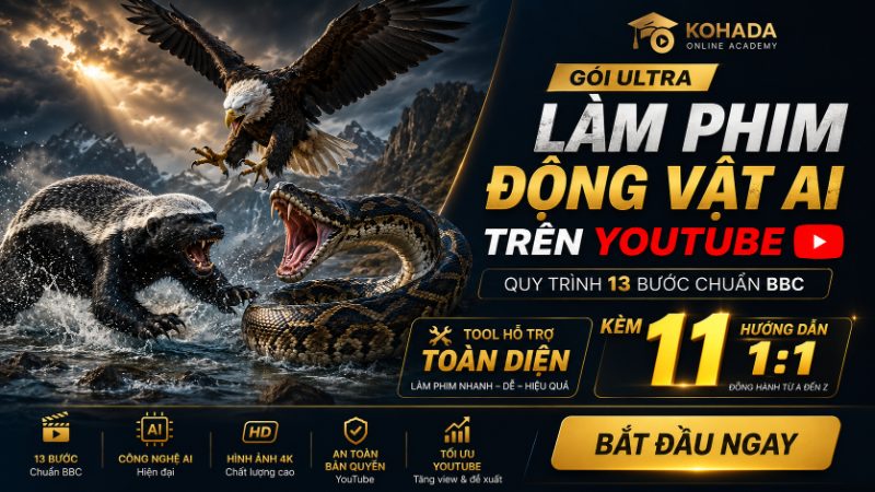 Khóa Học Làm Phim Tài Liệu Động Vật AI (Trọn Bộ Tool & Kèm 1-1 Trực Tiếp)